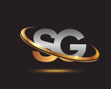 İlk harfi SG logotype şirketi. Renkli altın ve gümüş rengi desenli. Siyah arkaplanda izole.