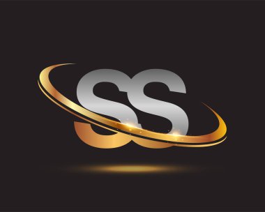 İlk harfi SS logotype şirketi. Renkli altın ve gümüş rengi desenli. Siyah arkaplanda izole.