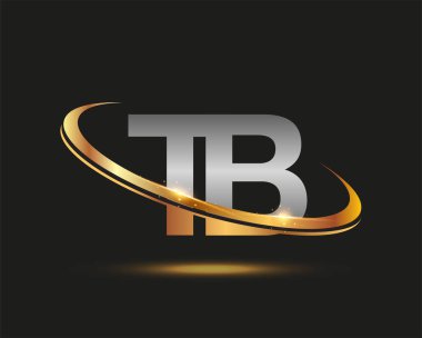 İlk harfi TB logotype şirketi. Renkli altın ve gümüş rengi desenli. Siyah arkaplanda izole.