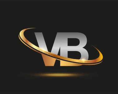 İlk harfi VB logotype şirketi. Renkli altın ve gümüş rengi desenli. Siyah arkaplanda izole.