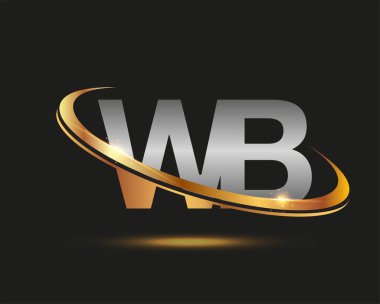 İlk harfi WB logotype şirketi. Renkli altın ve gümüş rengi desenli. Siyah arkaplanda izole.