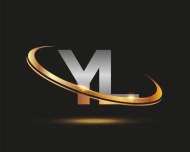 İlk harf YL logotype şirketi. Renkli altın ve gümüş rengi desenli. Siyah arkaplanda izole.