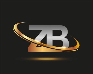 İlk harf ZB logotype şirketi. Renkli altın ve gümüş rengi desenli. Siyah arkaplanda izole.