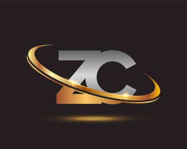 İlk harf ZC logotype şirketi. Renkli altın ve gümüş rengi desenli. Siyah arkaplanda izole.