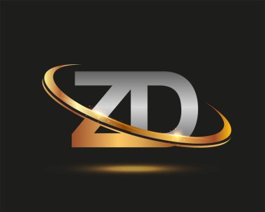 İlk harf ZD logotype şirketi. Renkli altın ve gümüş rengi desenli. Siyah arkaplanda izole.