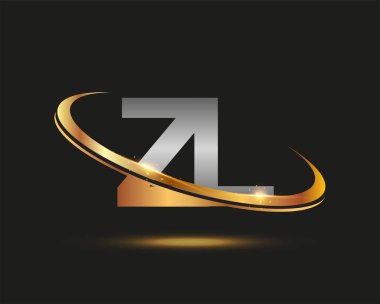 İlk harf ZL logotype şirketi. Renkli altın ve gümüş rengi desenli. Siyah arkaplanda izole.