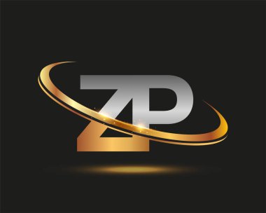 İlk harf ZP logotype şirketi. Renkli altın ve gümüş rengi desenli. Siyah arkaplanda izole.