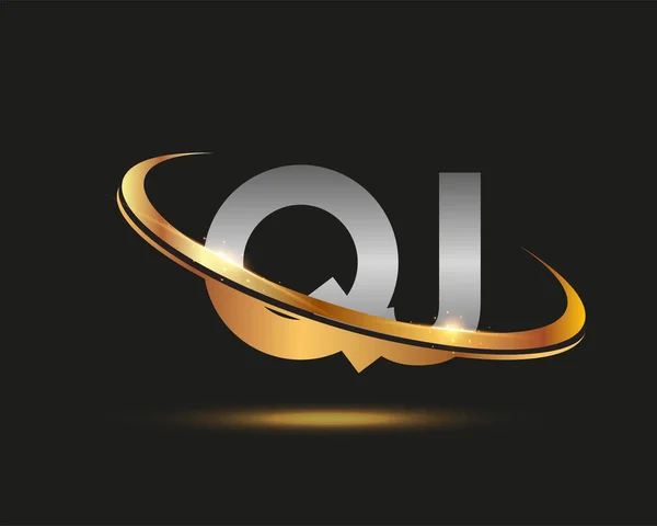 Початкова Назва Logotype Компанії Розфарбовує Дизайн Золотого Срібного Swoosh Ізольований — стоковий вектор