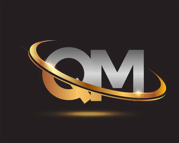 Letra Inicial Logotipo Nome Empresa Colorido Design Swoosh Ouro Prata — Vetor de Stock