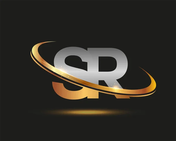Letra Inicial Logotipo Nombre Empresa Color Oro Plata Swoosh Diseño — Vector de stock