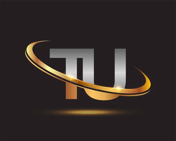Начальная Буква Логотип Компании Название Цветные Золото Серебро Swoosh Дизайн — стоковый вектор