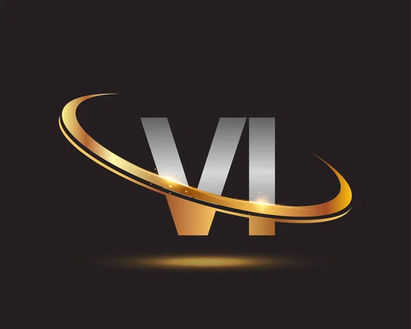 Počáteční Písmeno Logogram Název Společnosti Barevné Zlaté Stříbrné Swoosh Design — Stockový vektor