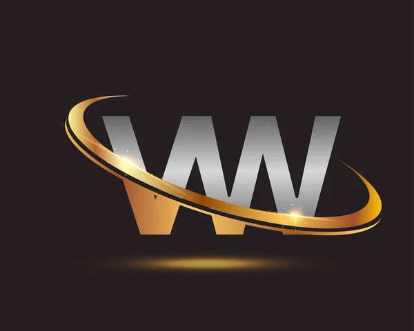 Початкова Назва Logotype Компанії Розфарбовує Дизайн Золотого Срібного Swoosh Ізольований — стоковий вектор