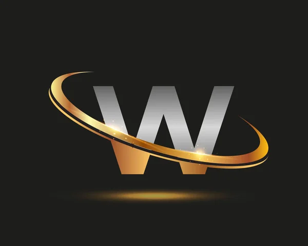 Αρχικό Γράμμα Λογότυπος Εταιρεία Όνομα Χρωματισμένο Χρυσό Και Ασημί Swoosh — Διανυσματικό Αρχείο