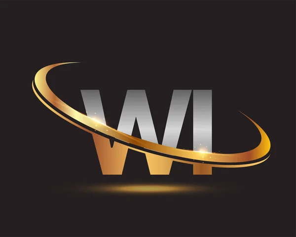 Letra Inicial Logotipo Nome Empresa Colorido Design Swoosh Ouro Prata —  Vetores de Stock