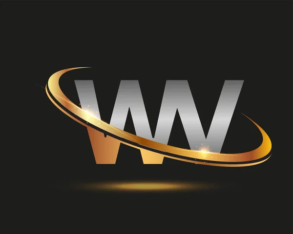 Första Bokstaven Logotyp Företag Namn Färgat Guld Och Silver Swoosh — Stock vektor