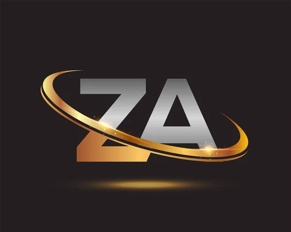 Lettera Iniziale Logotipo Nome Della Società Colorato Oro Argento Swoosh — Vettoriale Stock