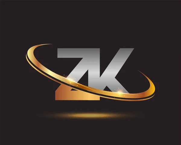 Beginletter Logotype Bedrijfsnaam Gekleurd Goud Zilver Swoosh Ontwerp Geïsoleerd Zwarte — Stockvector