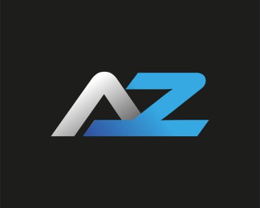 İlk harf AZ logotype şirketinin adı mavi ve gümüş rengi desenli. Siyah arkaplanda izole.
