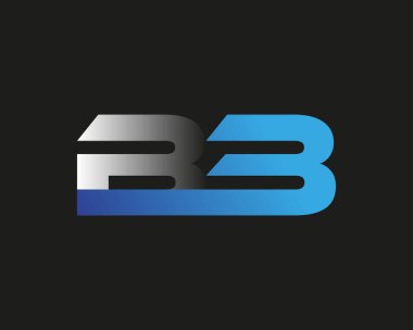 İlk harf BB logotype şirket adı mavi ve gümüş rengi swoosh tasarımı. Siyah arkaplanda izole.