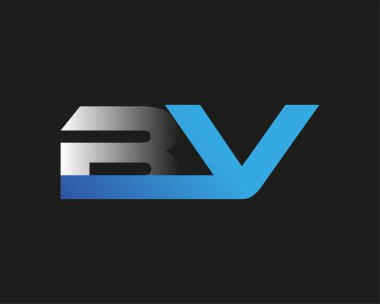 İlk harf BV logotype şirketinin adı mavi ve gümüş rengi desenli. Siyah arkaplanda izole.