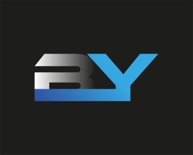 Logotype şirketinin ilk harfi mavi ve gümüş renkli desenli. Siyah arkaplanda izole.