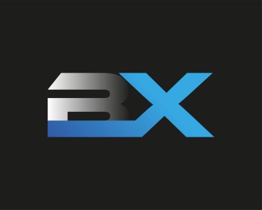 İlk harf BX logotype şirketinin adı mavi ve gümüş rengi desenli. Siyah arkaplanda izole.