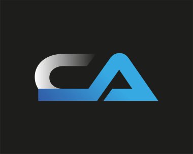 İlk harf CA logotype şirketinin adı mavi ve gümüş renkli Swoosh tasarımı. Siyah arkaplanda izole.