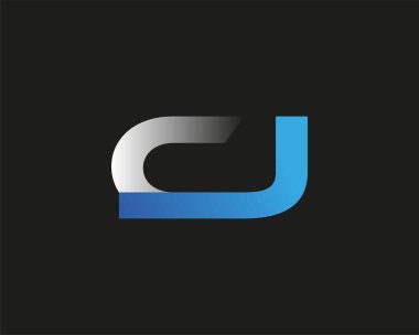 İlk harf CJ logotype şirketinin adı mavi ve gümüş rengi desenli. Siyah arkaplanda izole.
