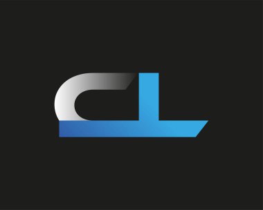 İlk harf CL logotype şirketinin adı mavi ve gümüş rengi desenli. Siyah arkaplanda izole.