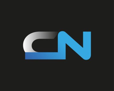 İlk harf CN logotype şirketinin adı mavi ve gümüş rengi desenli. Siyah arkaplanda izole.
