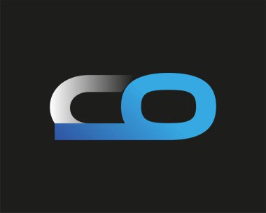 İlk harf CO logotype şirketinin adı mavi ve gümüş rengi desenli. Siyah arkaplanda izole.