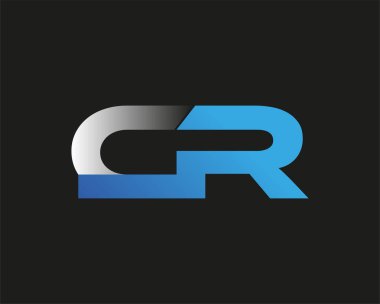 İlk harf CR logotype şirketinin adı mavi ve gümüş rengi desenli. Siyah arkaplanda izole.