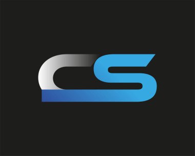 İlk harf CS logotype şirketinin adı mavi ve gümüş rengi desenli. Siyah arkaplanda izole.