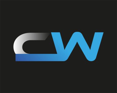 İlk harf CW logotype şirketi adı mavi ve gümüş rengi. Siyah arkaplanda izole.
