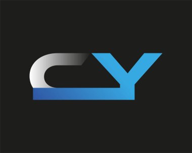 İlk harf CY logotype şirketinin adı mavi ve gümüş rengi desenli. Siyah arkaplanda izole.