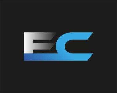 İlk harf FC logotype şirketinin adı mavi ve gümüş rengi desenli. Siyah arkaplanda izole.