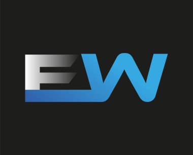 İlk harf FW logotype şirketinin adı mavi ve gümüş rengi desenli. Siyah arkaplanda izole.