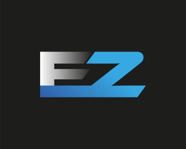 İlk harf FZ logotype şirketinin adı mavi ve gümüş rengi desenli. Siyah arkaplanda izole.