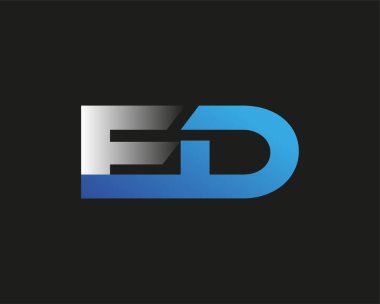 İlk harf ED logotype şirketi adı mavi ve gümüş rengi Swoosh tasarımı. Siyah arkaplanda izole.