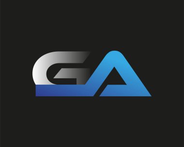 İlk harf GA logotype şirketinin adı mavi ve gümüş rengi desenli. Siyah arkaplanda izole.
