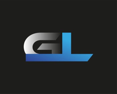 İlk harf GL logotype şirketinin adı mavi ve gümüş rengi desenli. Siyah arkaplanda izole.