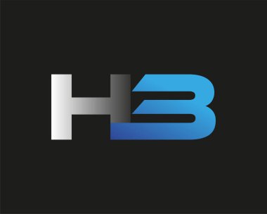 İlk harf HB logotype şirketinin adı mavi ve gümüş rengi desenli. Siyah arkaplanda izole.