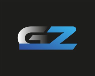 İlk harf GZ logotype şirketinin adı mavi ve gümüş rengi desenli. Siyah arkaplanda izole.