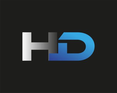 İlk harf HD logotype şirketinin adı mavi ve gümüş rengi desenli. Siyah arkaplanda izole.
