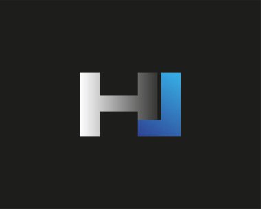 İlk harf HI logotype şirketinin adı mavi ve gümüş rengi desenli. Siyah arkaplanda izole.