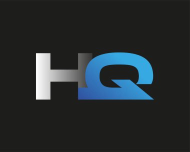 HQ logotype şirketinin ilk harfi mavi ve gümüş rengi desenli. Siyah arkaplanda izole.