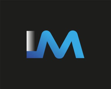 İlk harf IM logotype şirketinin adı mavi ve gümüş renkli Swoosh tasarımı. Siyah arkaplanda izole.