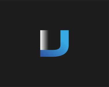 İlk harf IJ logotype şirketi adı mavi ve gümüş rengi. Siyah arkaplanda izole.