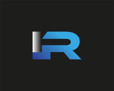 İlk harf IR logotype şirketi adı mavi ve gümüş rengi. Siyah arkaplanda izole.